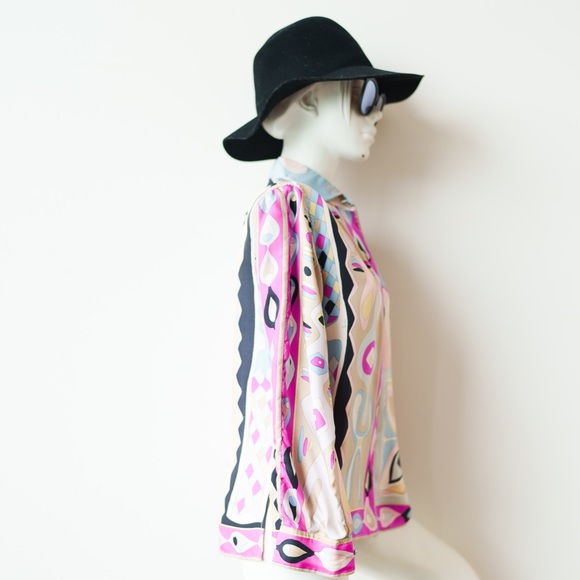 EMILIO PUCCI Vintage Multicolour Psychedelic Long Sleeve Silk Blouse - Picture 3 of 13